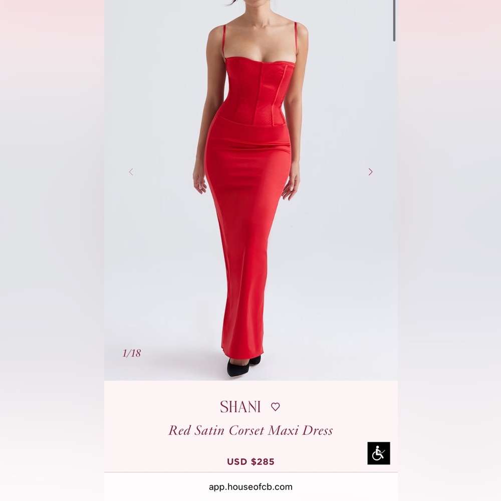 SHANI Red Satin Corset Maxi Dress